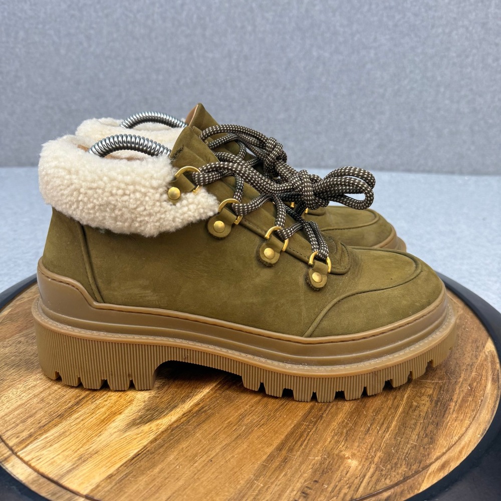 M Gemi The Alpi Due Olive Green Suede Shearling Hiking Boots Italy 39.5